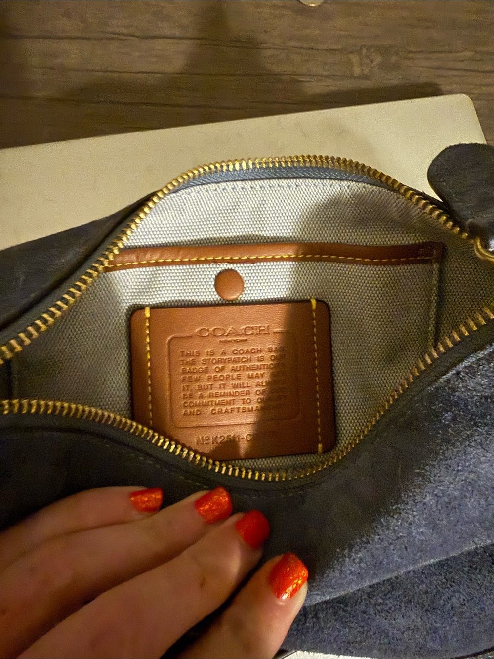 Coach Navy Suede Wristlet with Gold Hardware - Picture 3 of 3